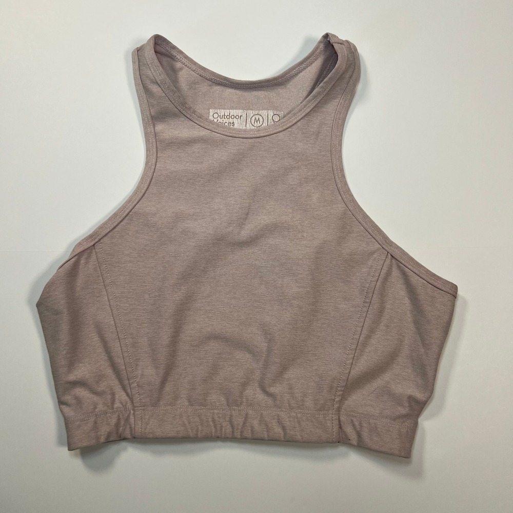 Outdoor Voices Athena Crop Top Womens Medium Mauve Heather High Neck Racerback
